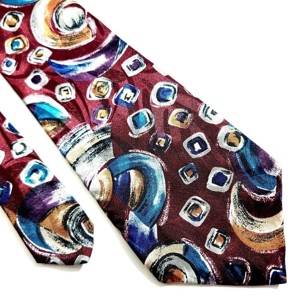 Alexander Lloyd‎ Boston Red Teal Abstract Print Polyester Long Wide Tie USA